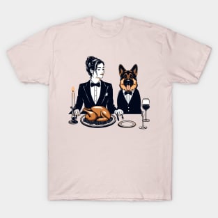 Lady and German Shepherd Thanksgiving Dinner T-Shirt